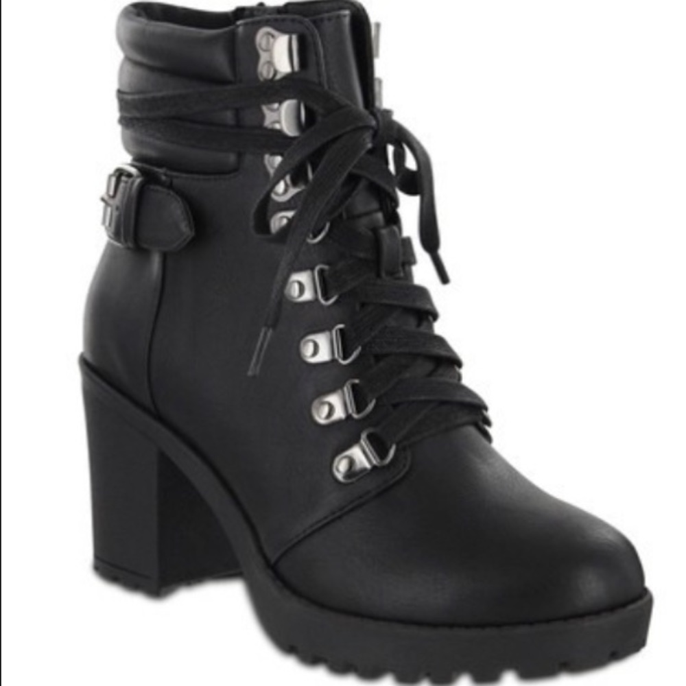 MIA Floraa Lace-Up Bootie All Black 3-inch Heel